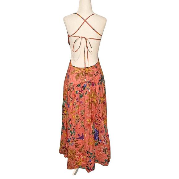 Zimmermann NWT Tropicana Asymmetric Long Sleeveless Dress AU 2 US 8 Coral Floral - Picture 4 of 11